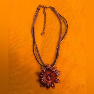 Chicos Necklace | Boho Choker | Red Rust Orange Floral Pendant